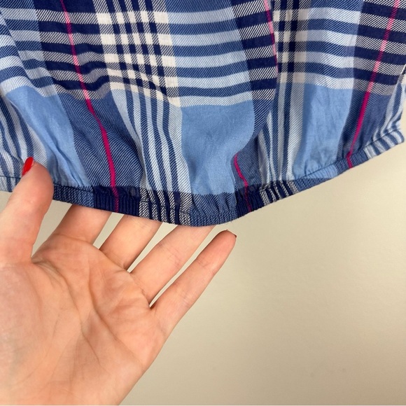 Bershka Collection | Blue Plaid Short Sleeve Popover Top Size Medium - Picture 5 of 6